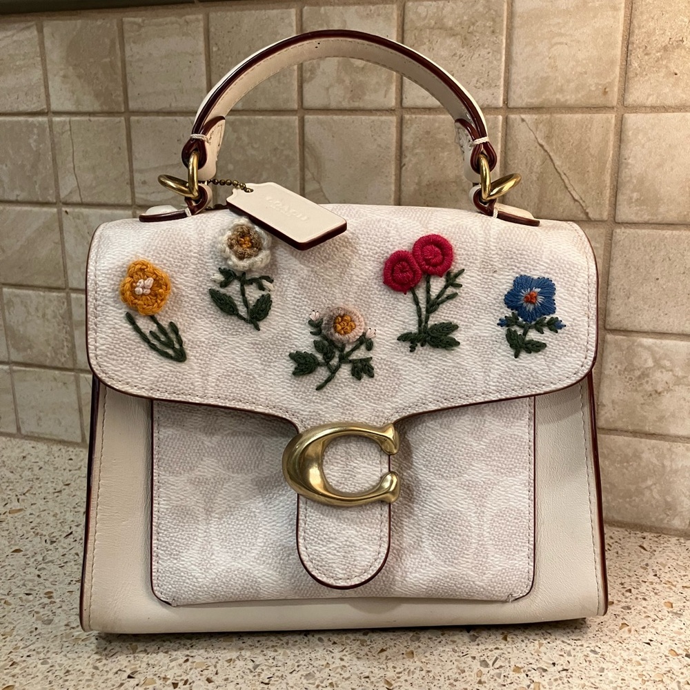 Coach White Satchel with Floral Embroidery